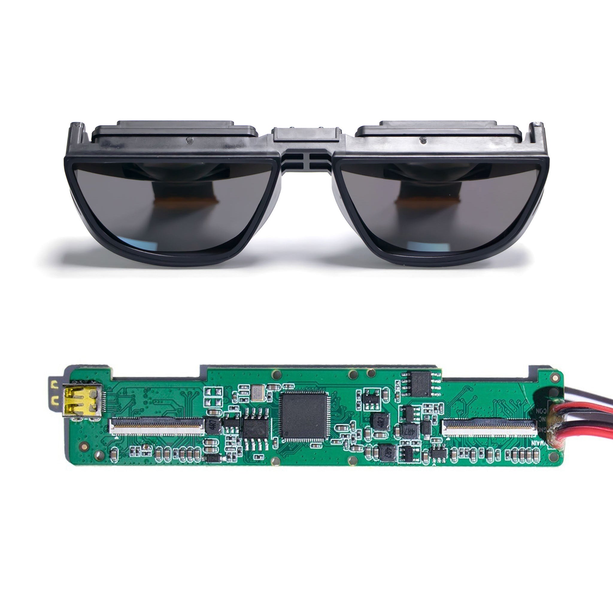 Binocular AR glasses with birdbath optical module and adapter