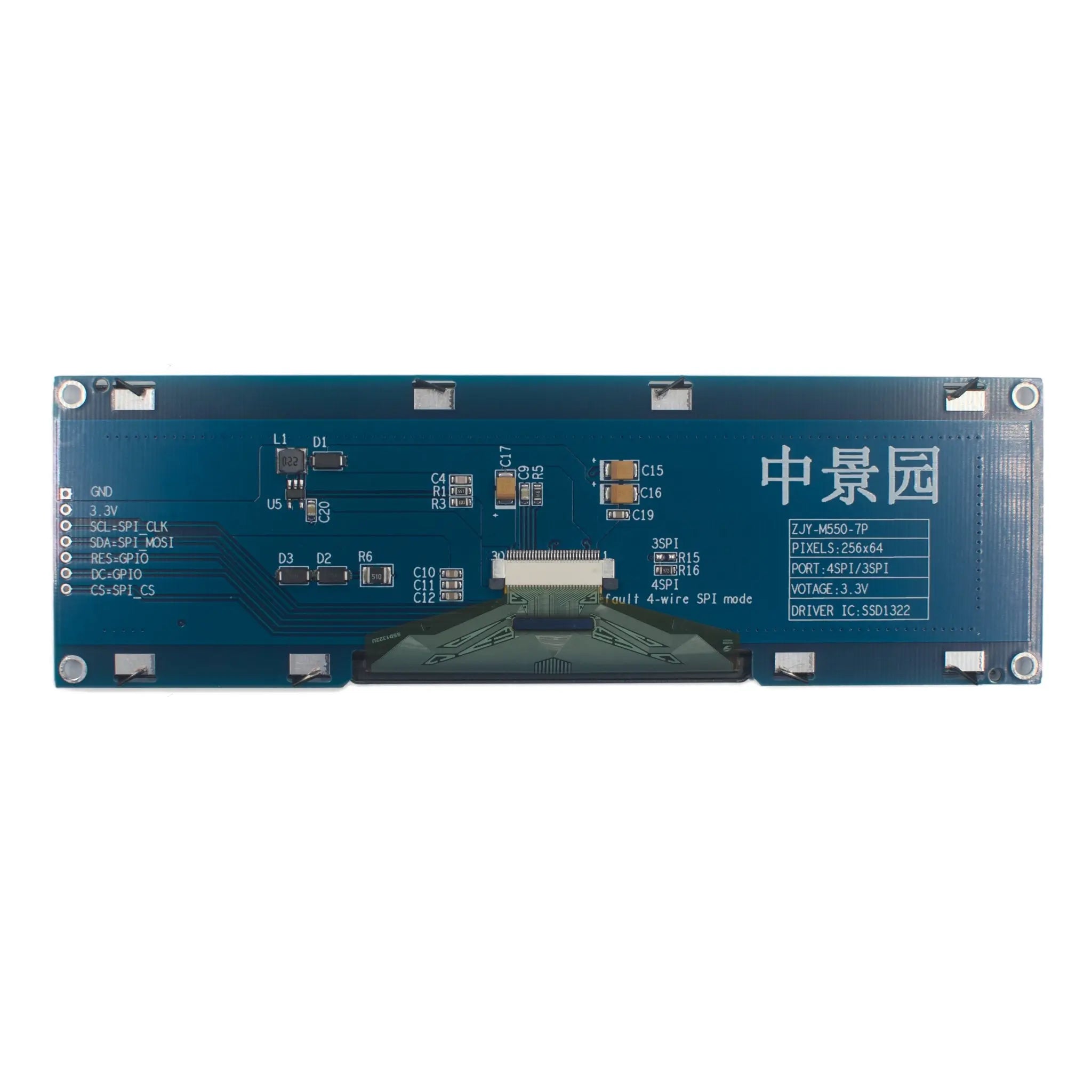 5.5" Monochrome OLED Display 256×64 Green – SPI Interface DisplayModule