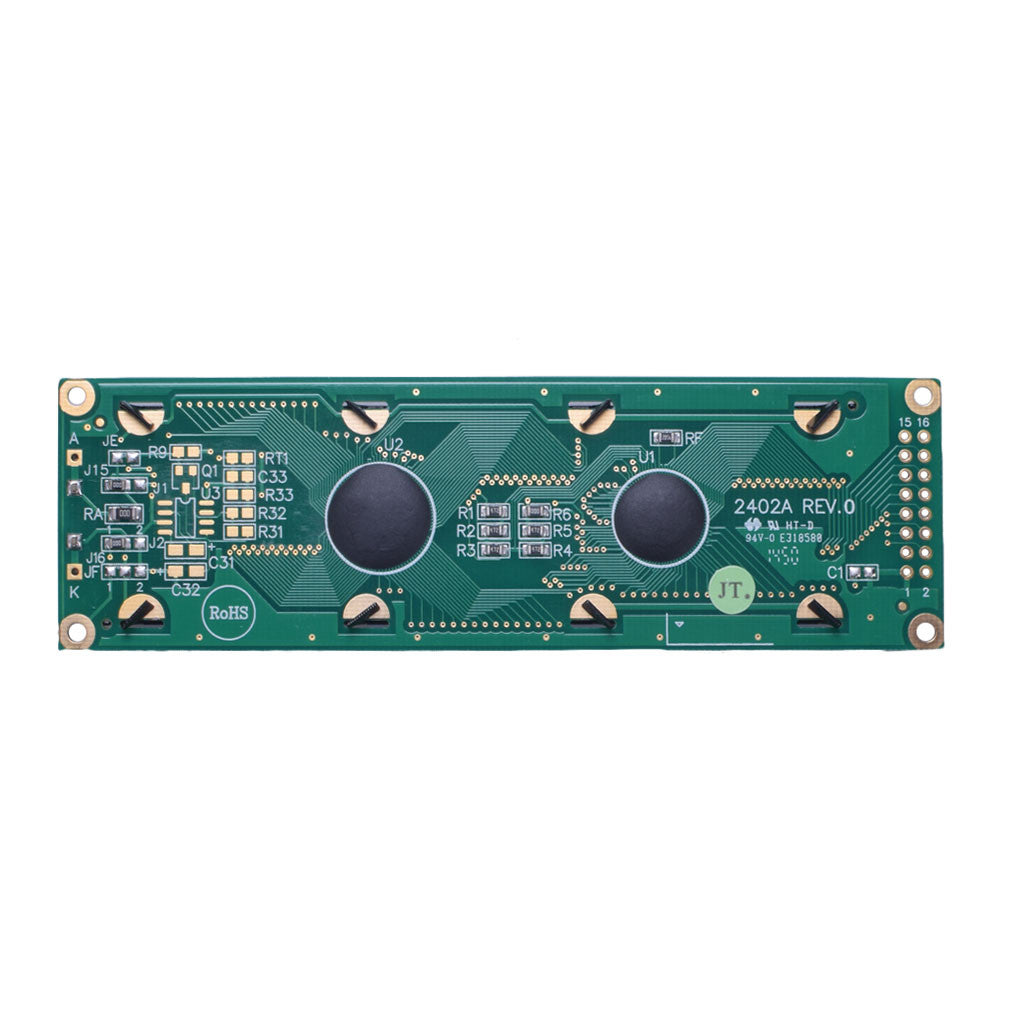 Back of Transflective FSTN LCD displaying 24x2 characters, utilizing MCU interface