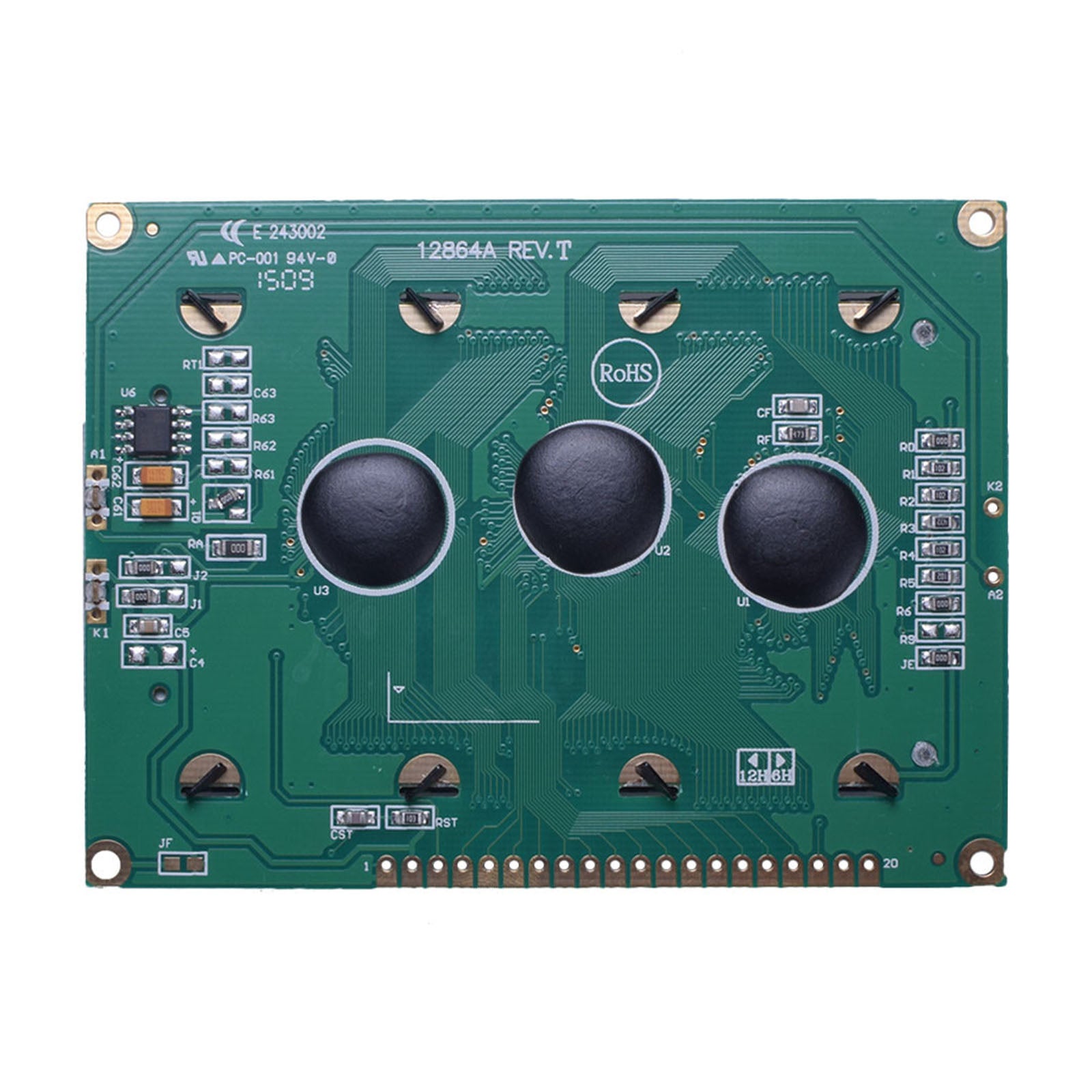 back of large 128x64 LCD 3.24 inch graphic display module with MCU interface