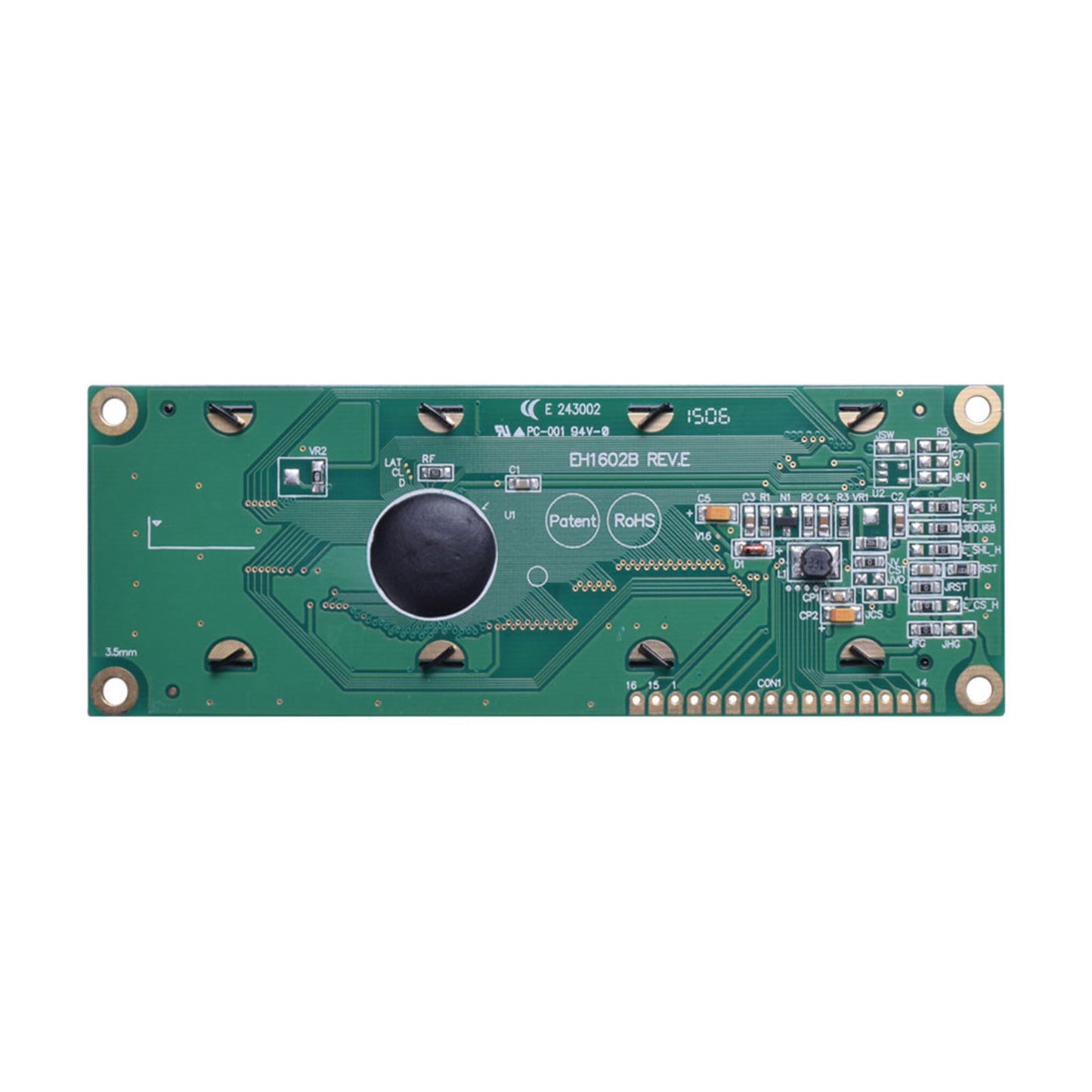 back of large 16x2 yellow character OLED display with MCU, SPI, and I2C interfaces