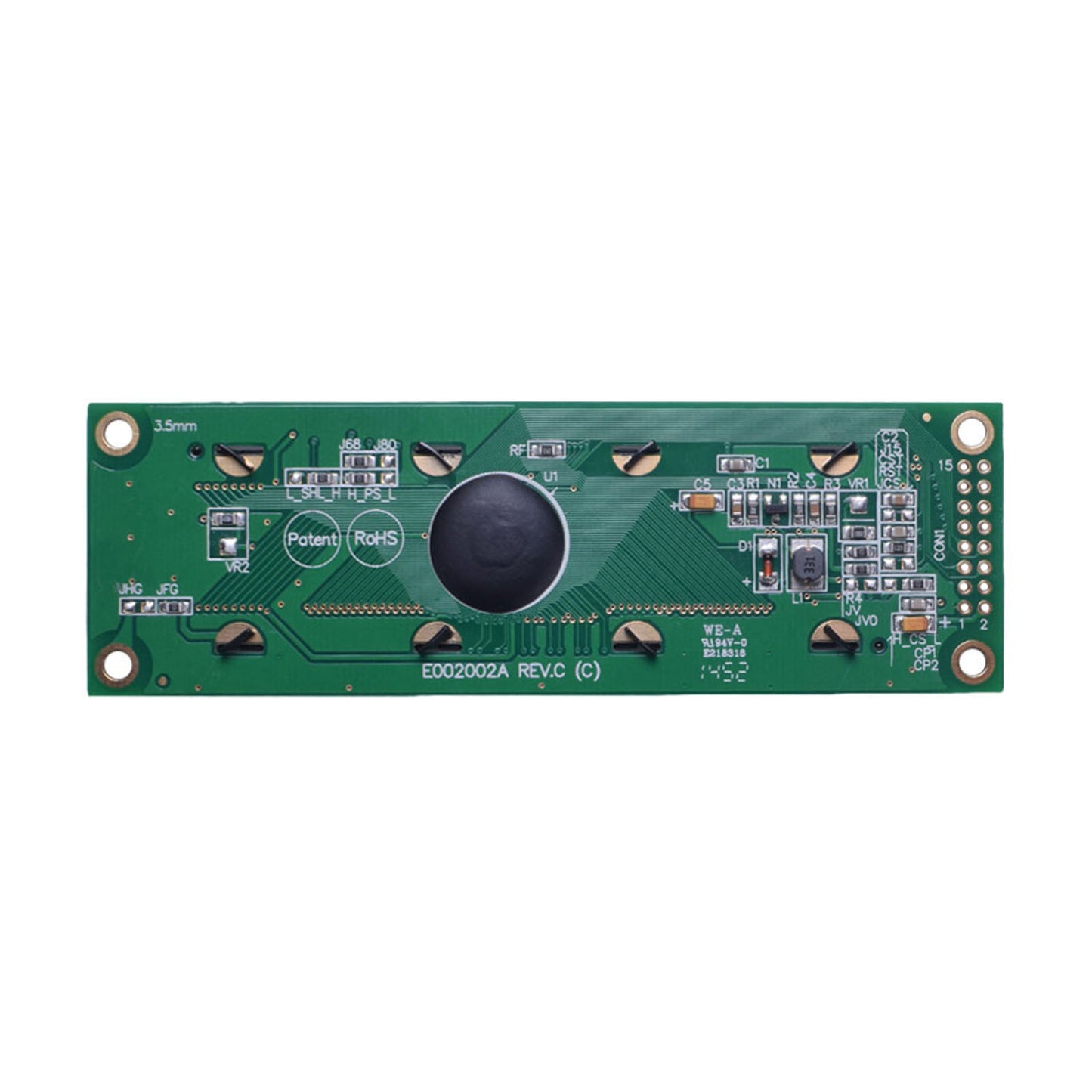 Back of 20x2 Character Monochrome OLED display module with MCU, SPI, and I2C interfaces