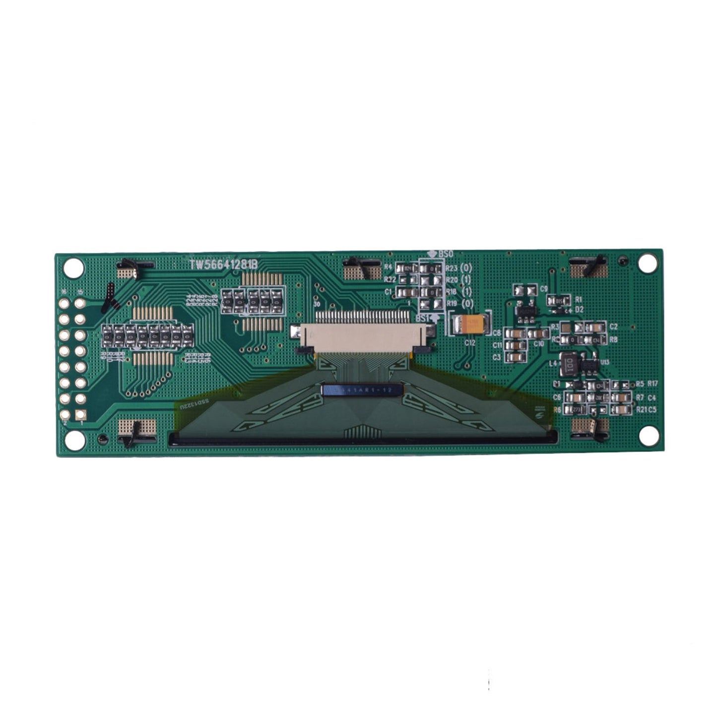 Back of 2.8 inch Monochrome OLED Graphic Display Module with 256x64 resolution, utilizing MCU and SPI interfaces