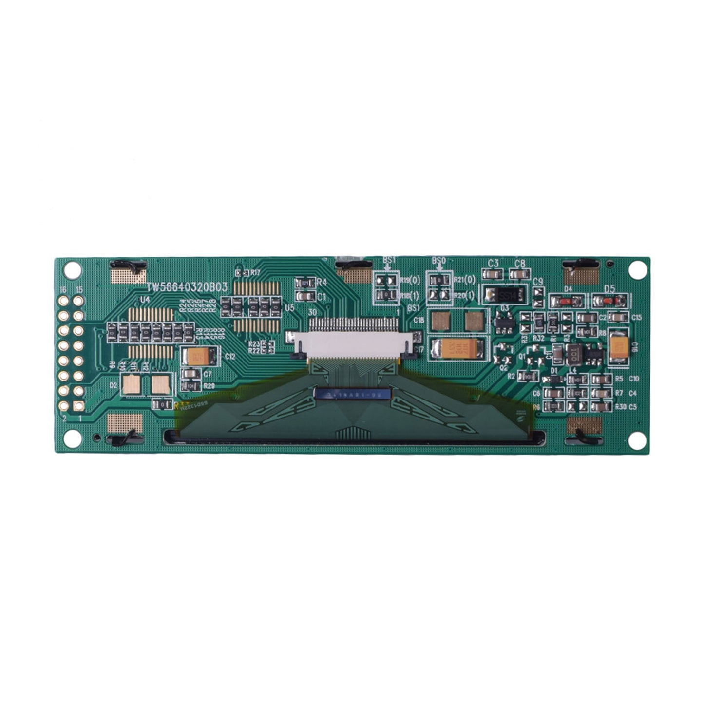 Back of 3.2-inch 256x64 monochrome OLED graphic display module with MCU and SPI interfaces