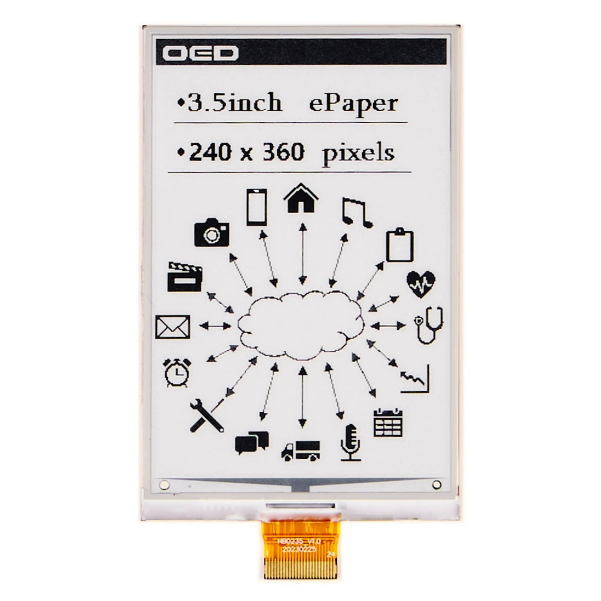 Front view of the DMAYE03501JNA 3.52-inch e-paper display module