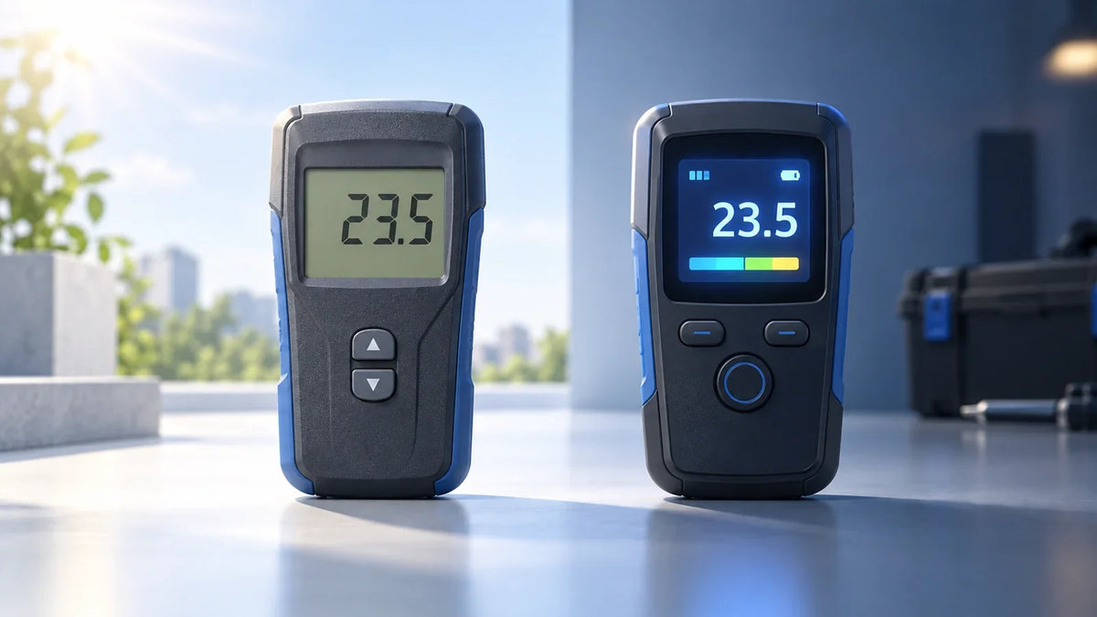 Concept illustration comparing a reflective LCD instrument in daylight with an illuminated LCD instrument