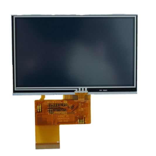 4.3-inch IPS display panel with 480x272 resolution, high brightness, resistive touch capability, and RGB interface