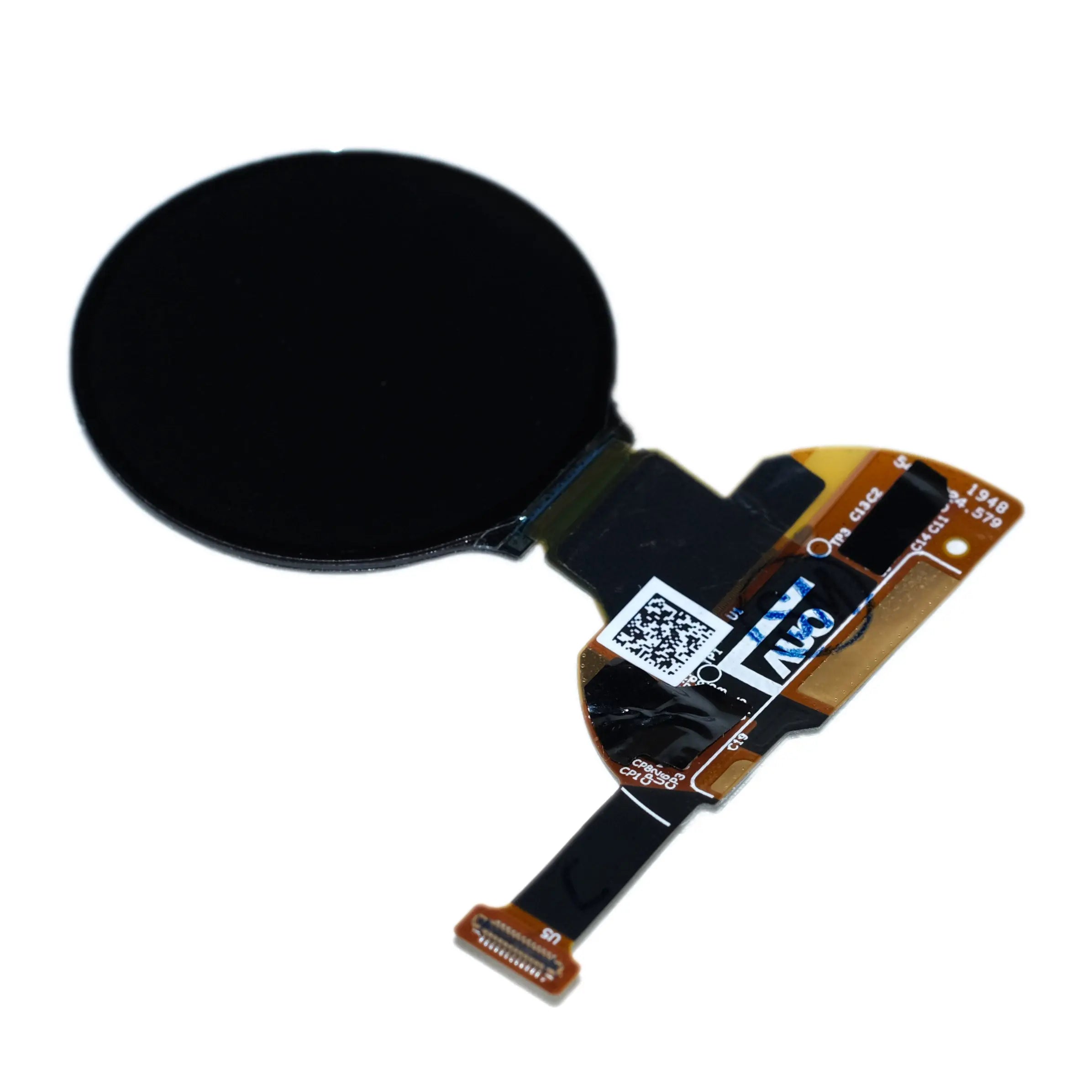 Side of 1.2-inch round AMOLED display on white background