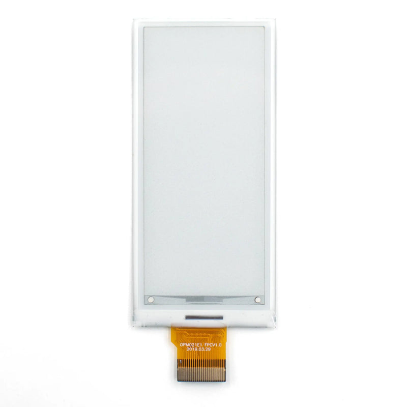 Front of the DMAYE0290X5NA 2.9-inch e-paper panel showing its tall display area and bottom ribbon cable