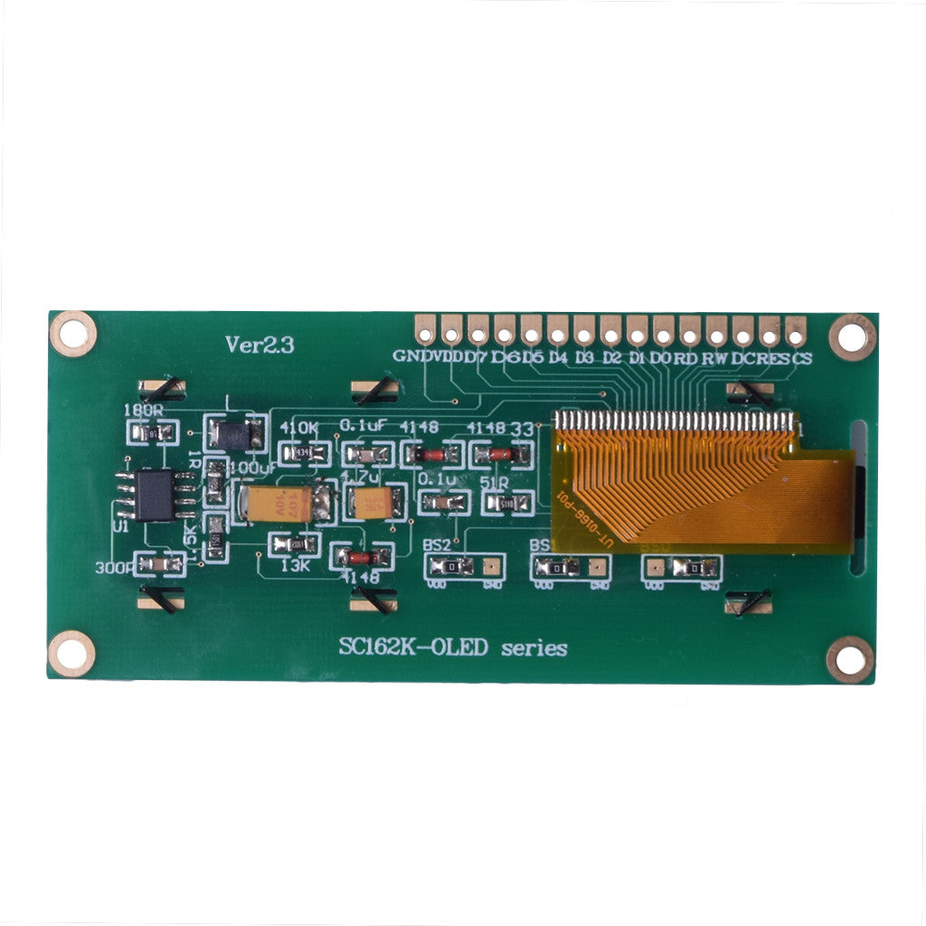 back of 16x2 yellow character OLED display module