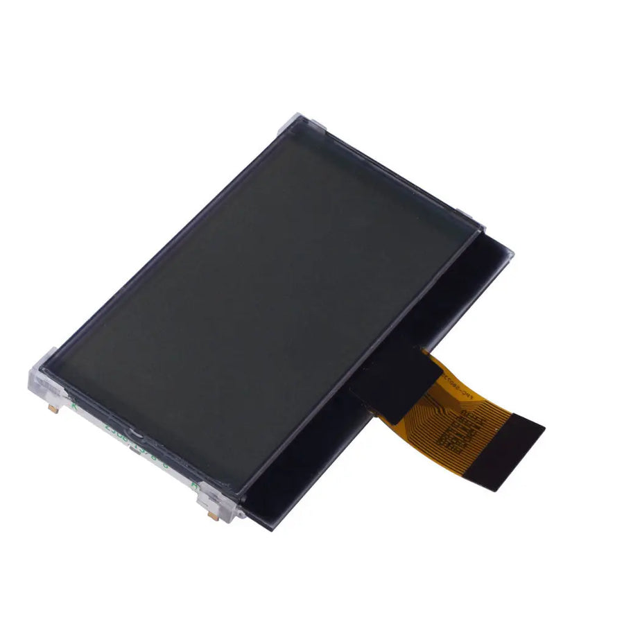 DM-COG12864-708 COG graphic LCD module angled view showing glass and FPC tail