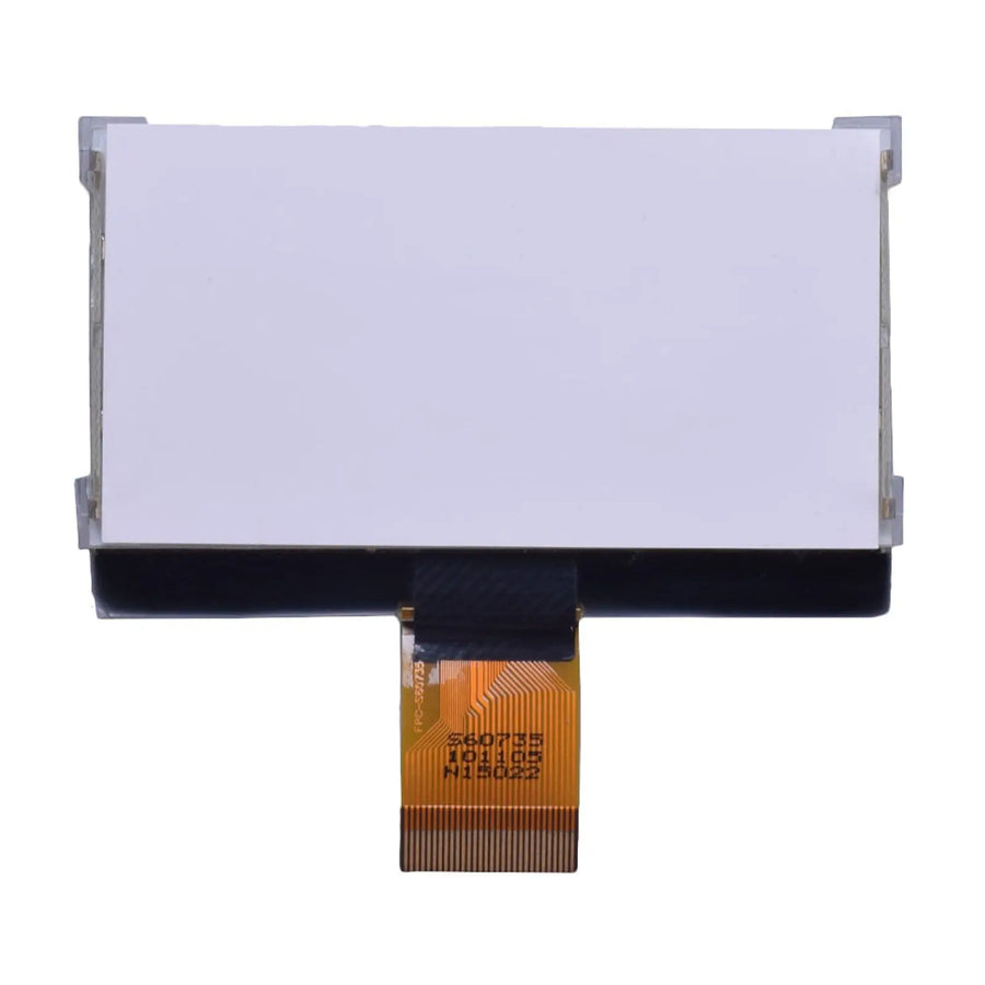 Rear view of DM-COG12864-708 graphic LCD module showing 30-pin FPC tail and COG driver assembly