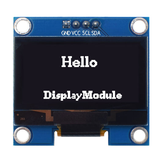 1.3-inch white OLED graphic display module showing 'hello displaymodule'