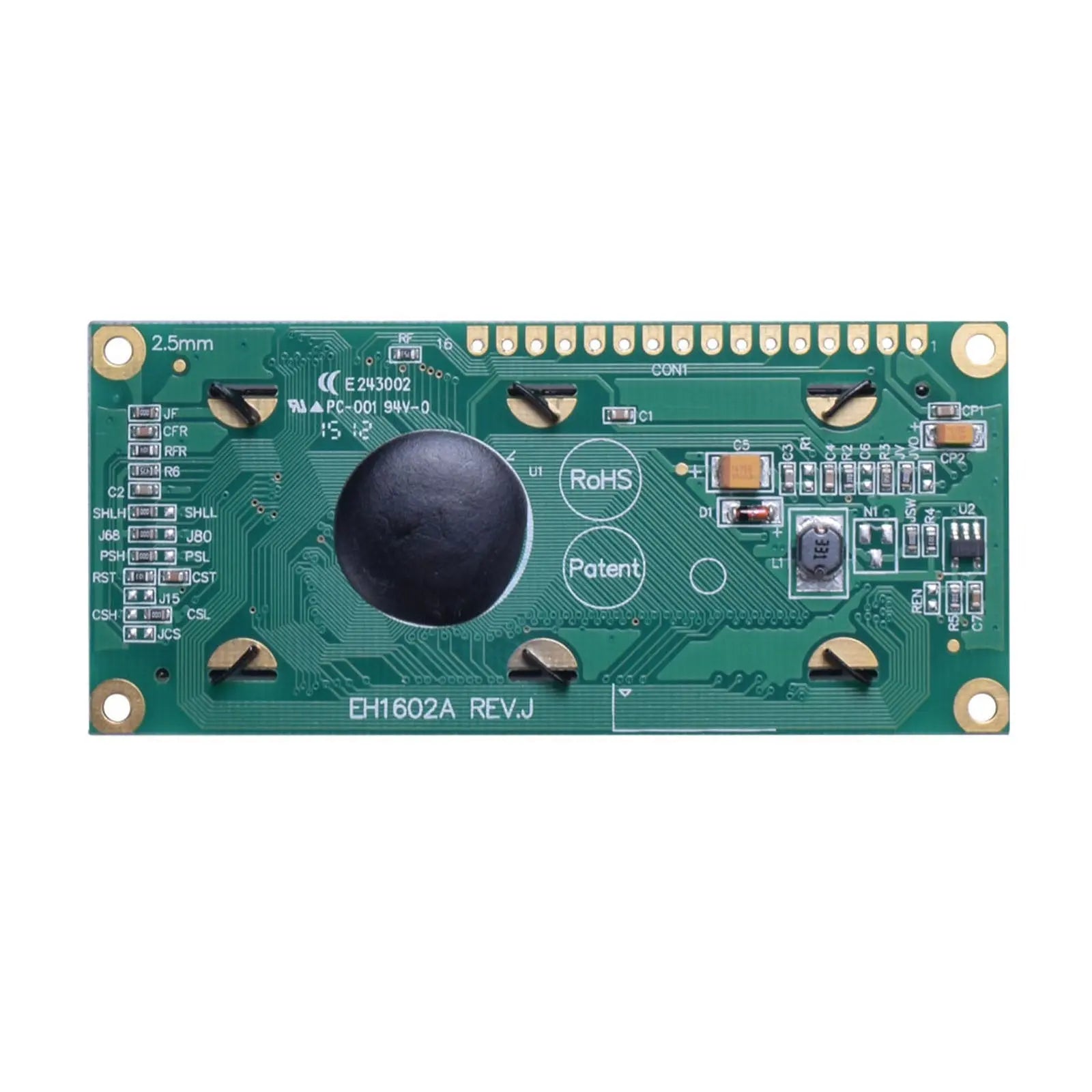 back of 16x2 OLED character display module with MCU, SPI, and I2C interfaces