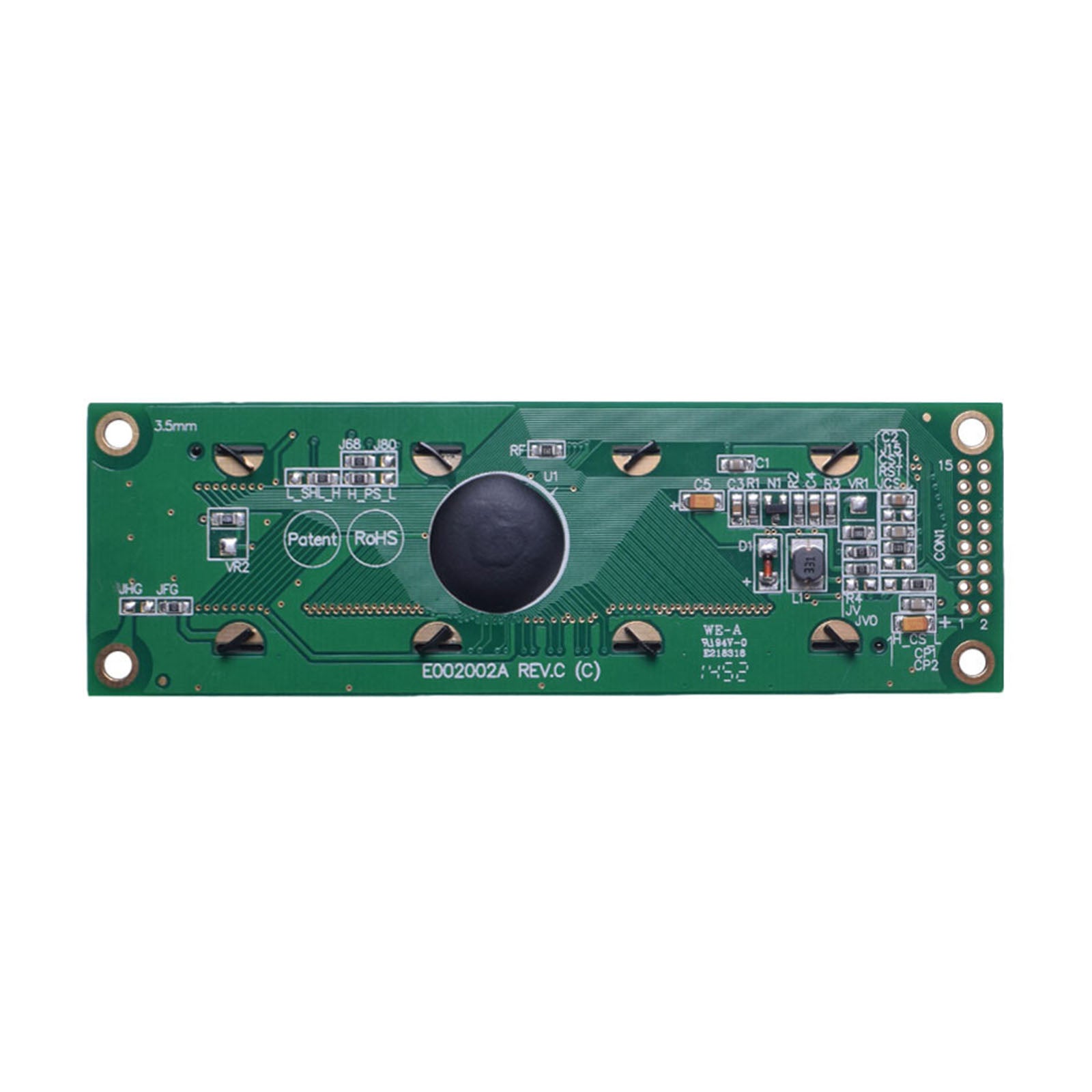 Back of 20x2 Character Monochrome OLED display module with MCU, SPI, and I2C interfaces