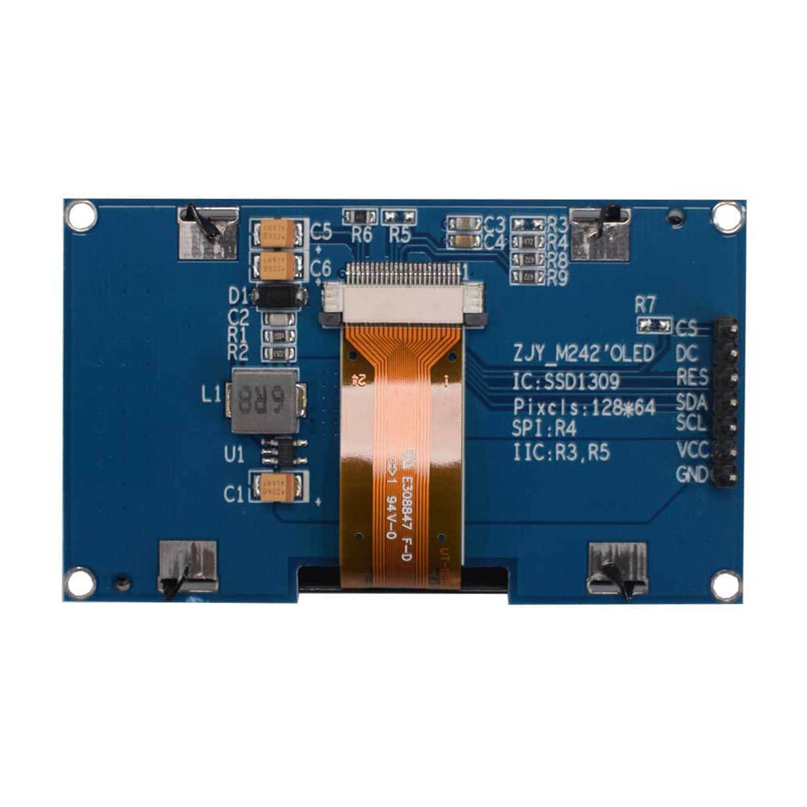 2.42 inch Monochrome OLED Graphic Display Module with 128x64 resolution, utilizing SPI interface