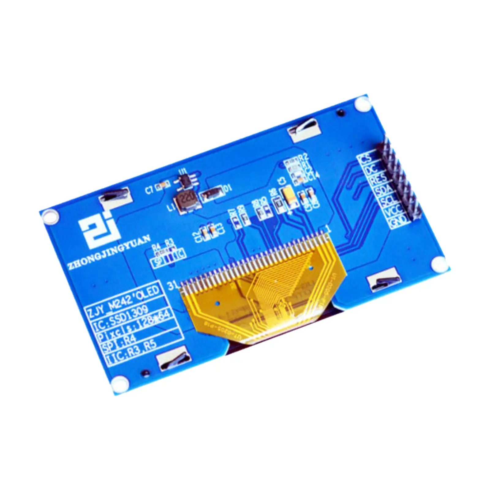 Back of 2.42 inch OLED Graphic Display Module with 128x64 resolution, All View feature, utilizing SPI and I2C interfaces