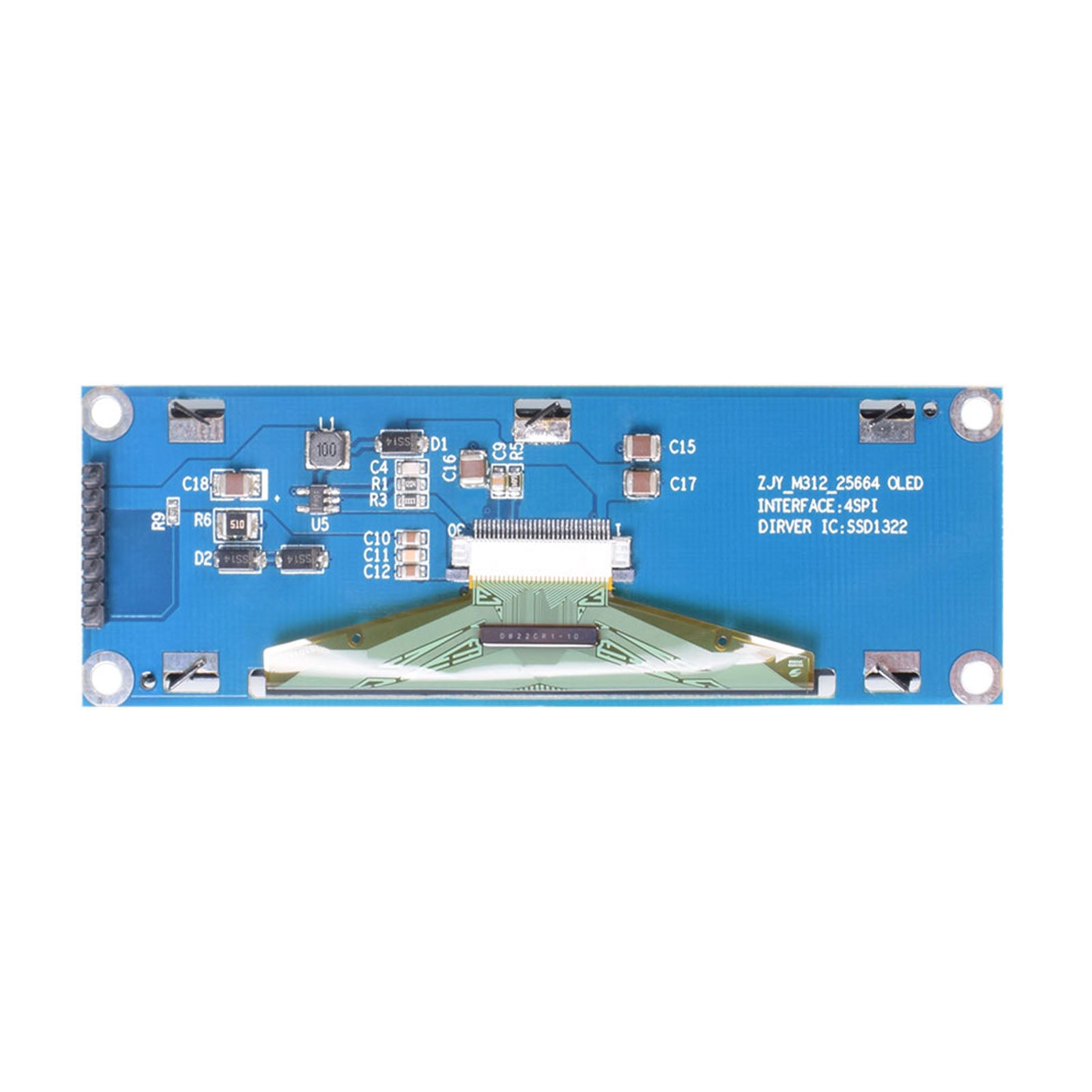 back of 3.12-inch 256x64 monochrome OLED graphic display module with SPI interface