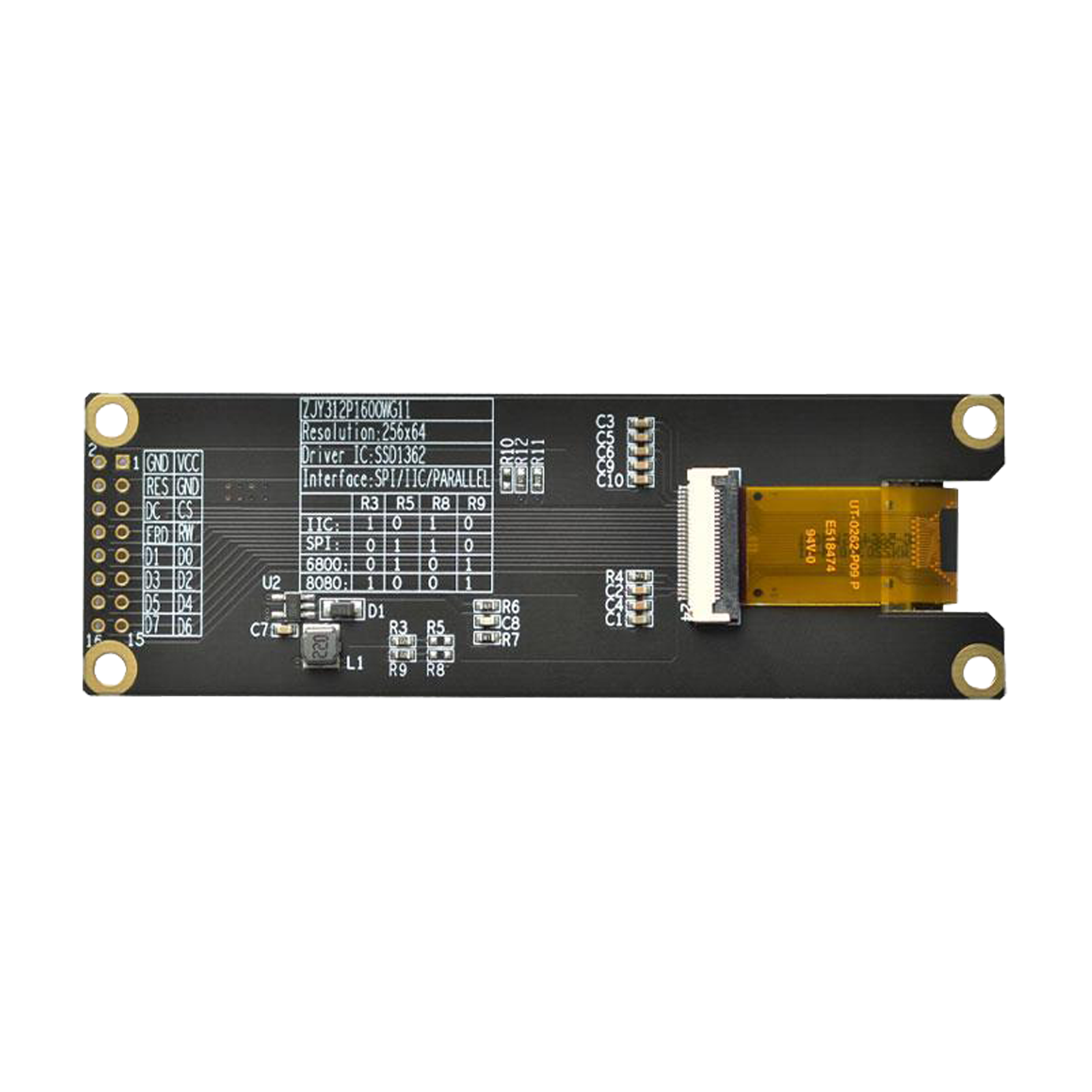 back of 3.12-inch 256x64 OLED graphic display module with SPI interface