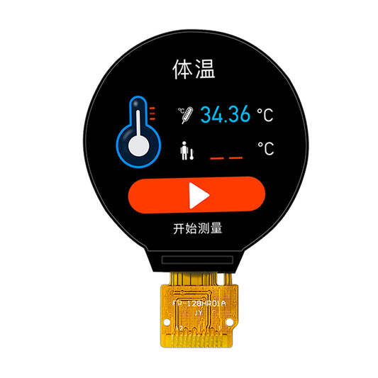 Temperature displayed on 1.28-inch round TFT display panel