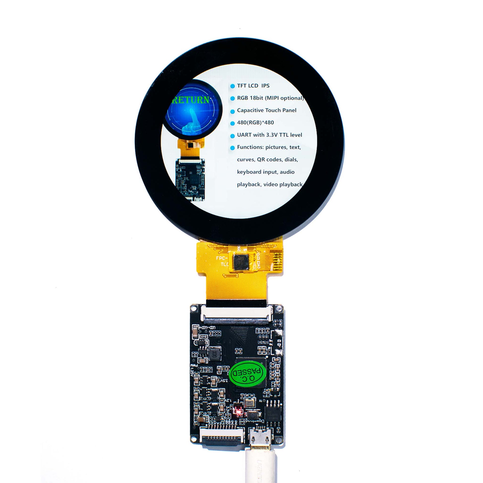 2.1 inch Round TFT Display Panel displaying screen parameter information