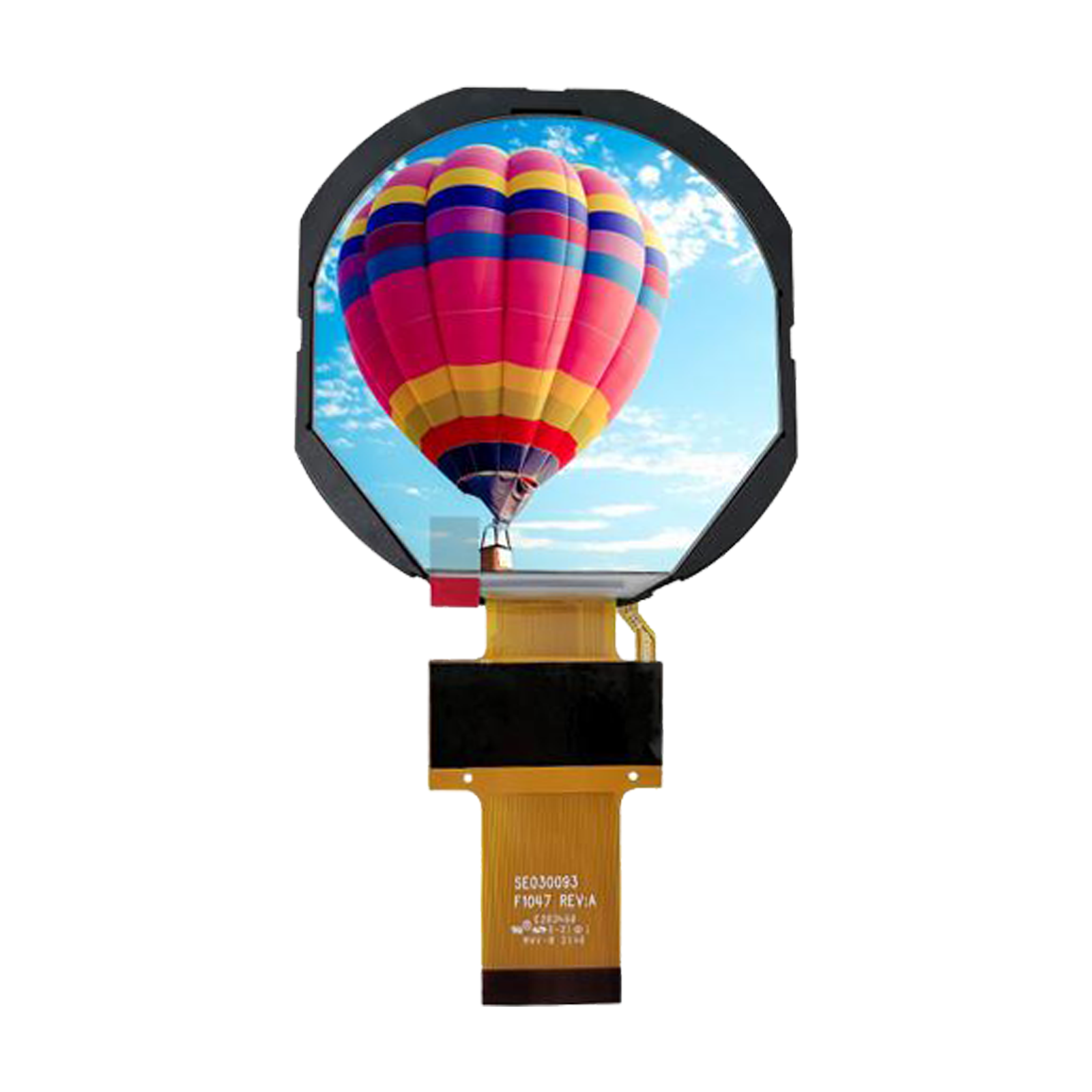 3-inch circular TFT screen displaying a hot air balloon