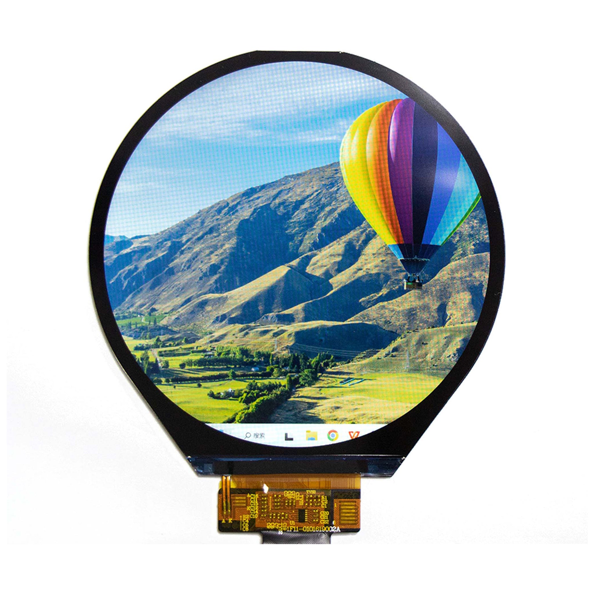 A 3.4-inch round screen showing a hot air balloon