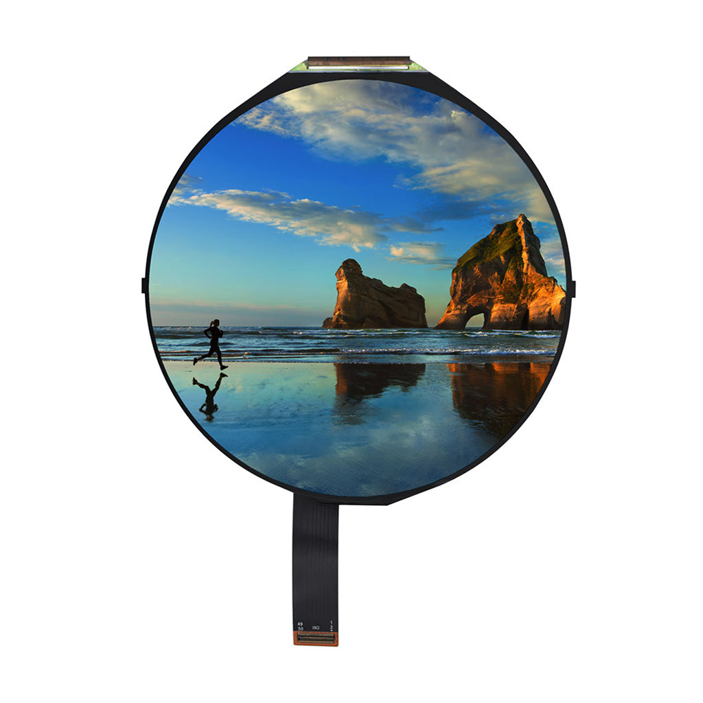 5-inch round screen showing seaside wallpaper
