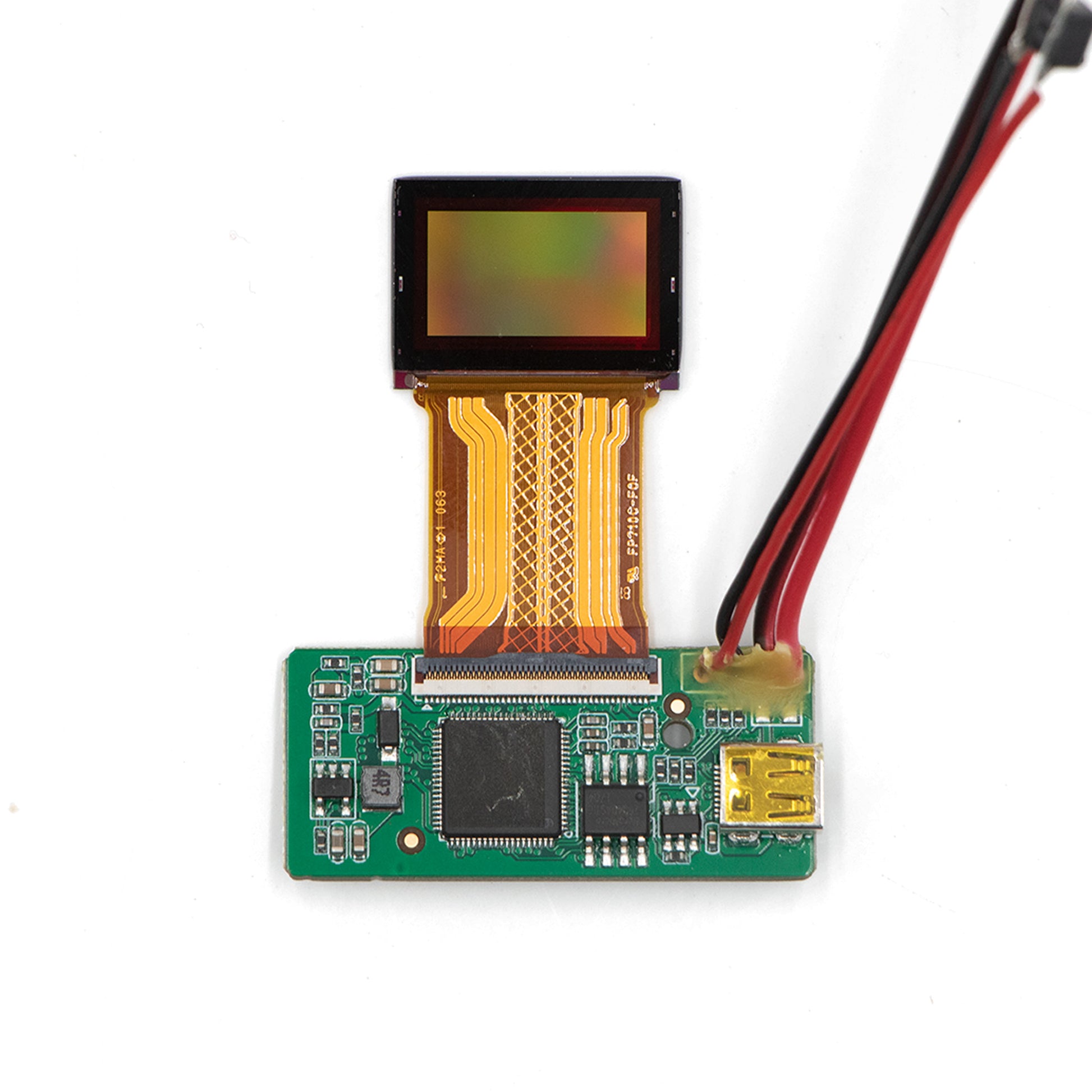 A single 0.7-inch micro OLED display panel connected to a driver board